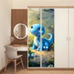Dino - Blauw - Baby - Dinosaurus deurposter klein -sfeer3