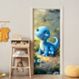 Dino - Blauw - Baby - Dinosaurus deurposter klein -sfeer4