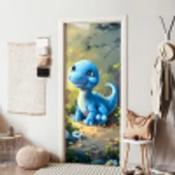 Dino - Blauw - Baby - Dinosaurus deurposter klein -sfeer6