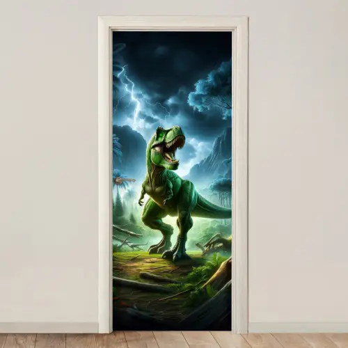 Dino - Jongens - Groen - Blauw - T-Rex deurposter klein -3d_beige