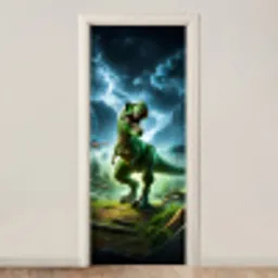 Dino - Jongens - Groen - Blauw - T-Rex deurposter klein -3d_beige