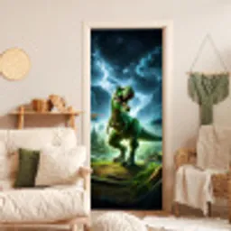 Dino - Jongens - Groen - Blauw - T-Rex deurposter klein -sfeer2