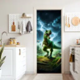 Dino - Jongens - Groen - Blauw - T-Rex deurposter klein -sfeer5