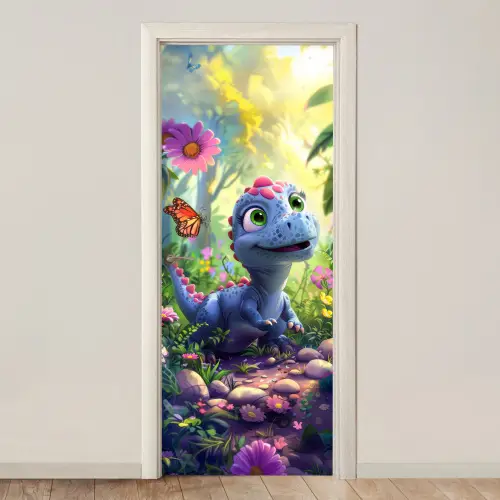 Dino - Paars - Baby - Dinosaurus deurposter klein -3d_beige