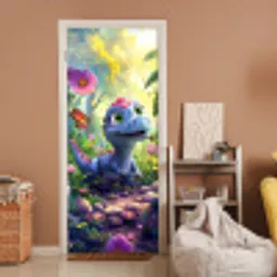 Dino - Paars - Baby - Dinosaurus deurposter klein -sfeer1