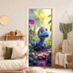 Dino - Paars - Baby - Dinosaurus deurposter klein -sfeer2