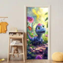 Dino - Paars - Baby - Dinosaurus deurposter klein -sfeer4