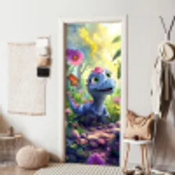 Dino - Paars - Baby - Dinosaurus deurposter klein -sfeer6