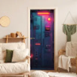Deur - Futuristisch - Blauw - Roze - Neon deurposter klein -sfeer2