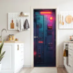 Deur - Futuristisch - Blauw - Roze - Neon deurposter klein -sfeer5