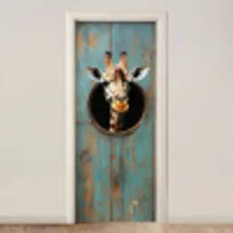 Giraf - Hout - Doorkijk - Dieren - Kop deurposter klein -3d_beige