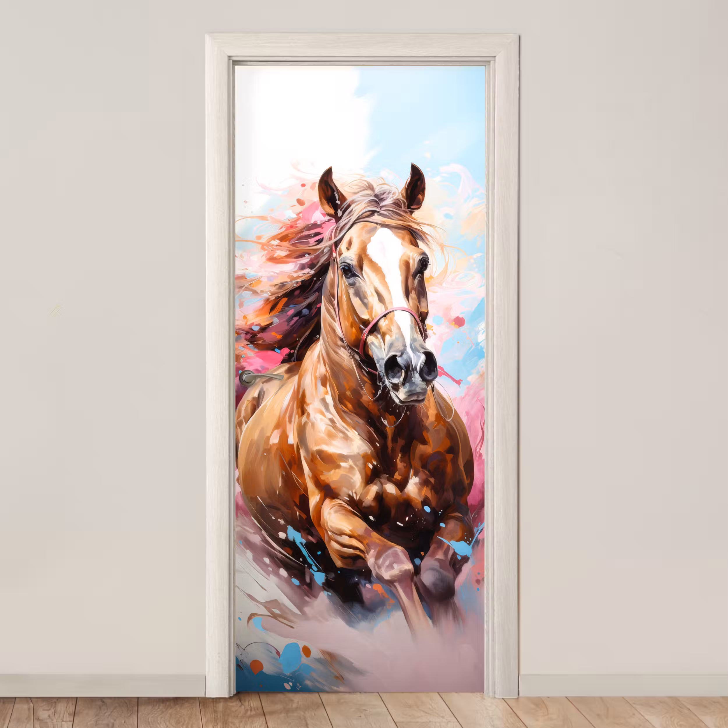Door sticker - Horse - Girls - Blue - Pink