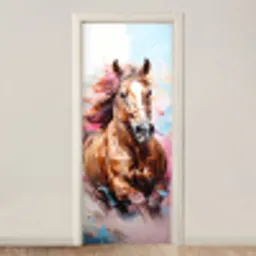 Paard - Meisjes - Blauw - Roze deurposter klein -3d_beige