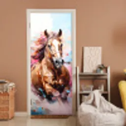 Paard - Meisjes - Blauw - Roze deurposter klein -sfeer1