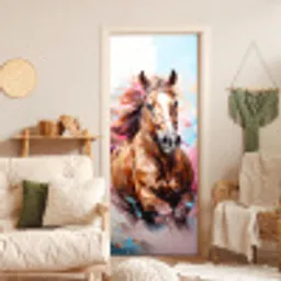 Paard - Meisjes - Blauw - Roze deurposter klein -sfeer2