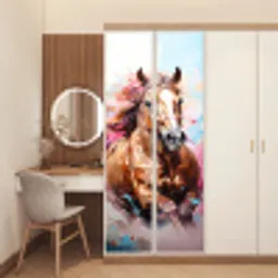 Paard - Meisjes - Blauw - Roze deurposter klein -sfeer3