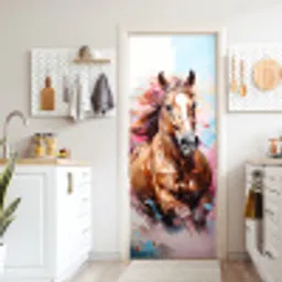 Paard - Meisjes - Blauw - Roze deurposter klein -sfeer5