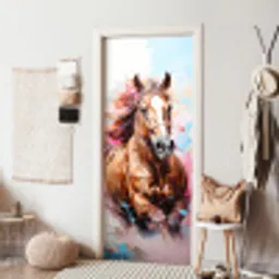 Paard - Meisjes - Blauw - Roze deurposter klein -sfeer6
