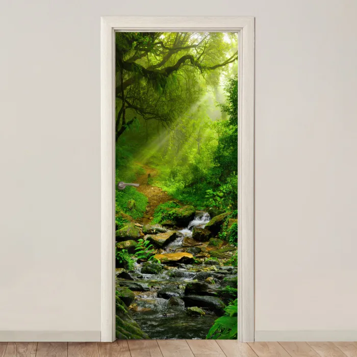 Jungle - Groen - Waterval - Natuur deurposter klein -3d_beige
