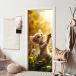 Kitten - Dier - Natuur - Bloemen deurposter klein -sfeer6