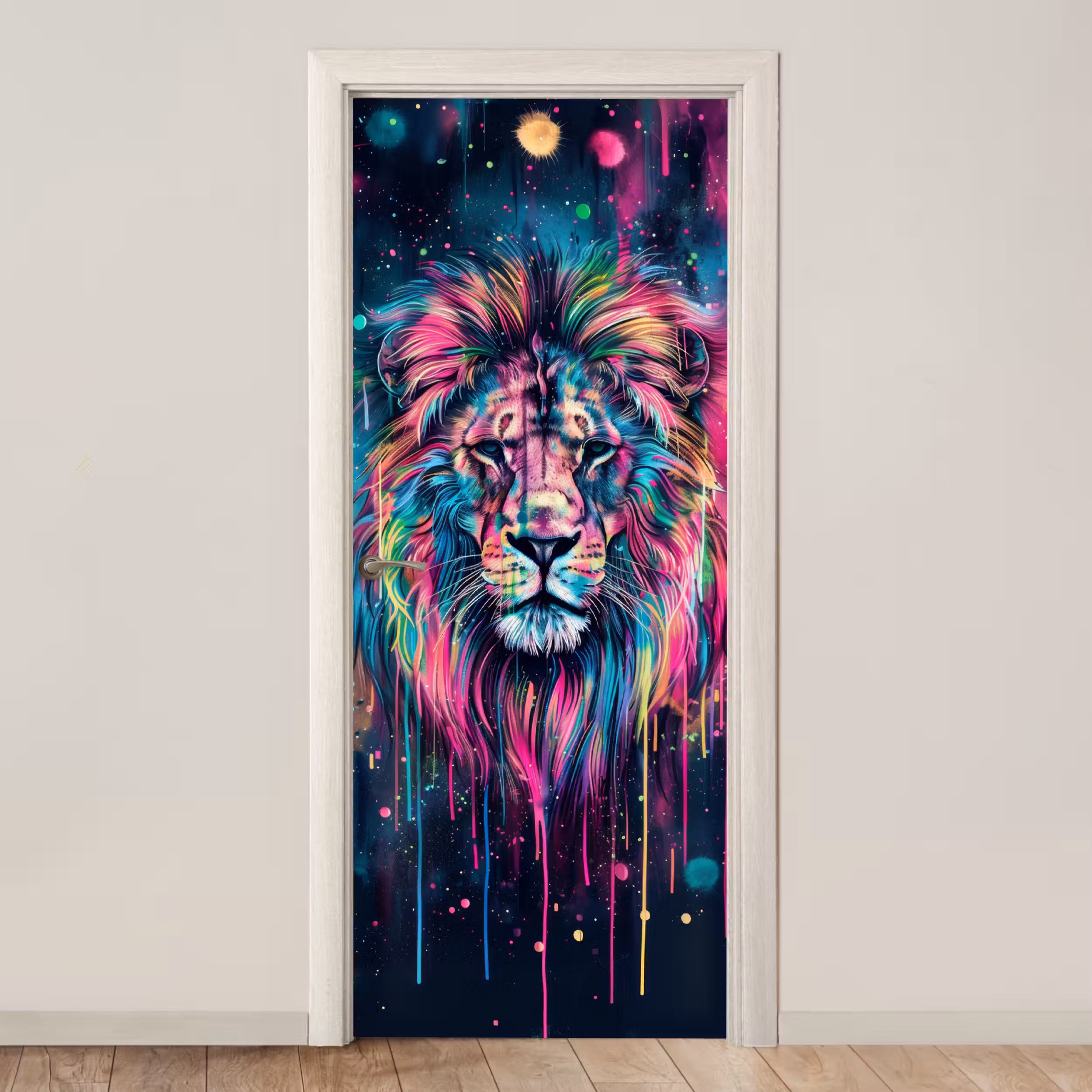 Door sticker - Lion - Paint - Colorful - Black - Animals
