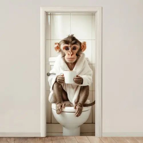 Aap - Modern - WC - Badjas deurposter klein -3d_beige