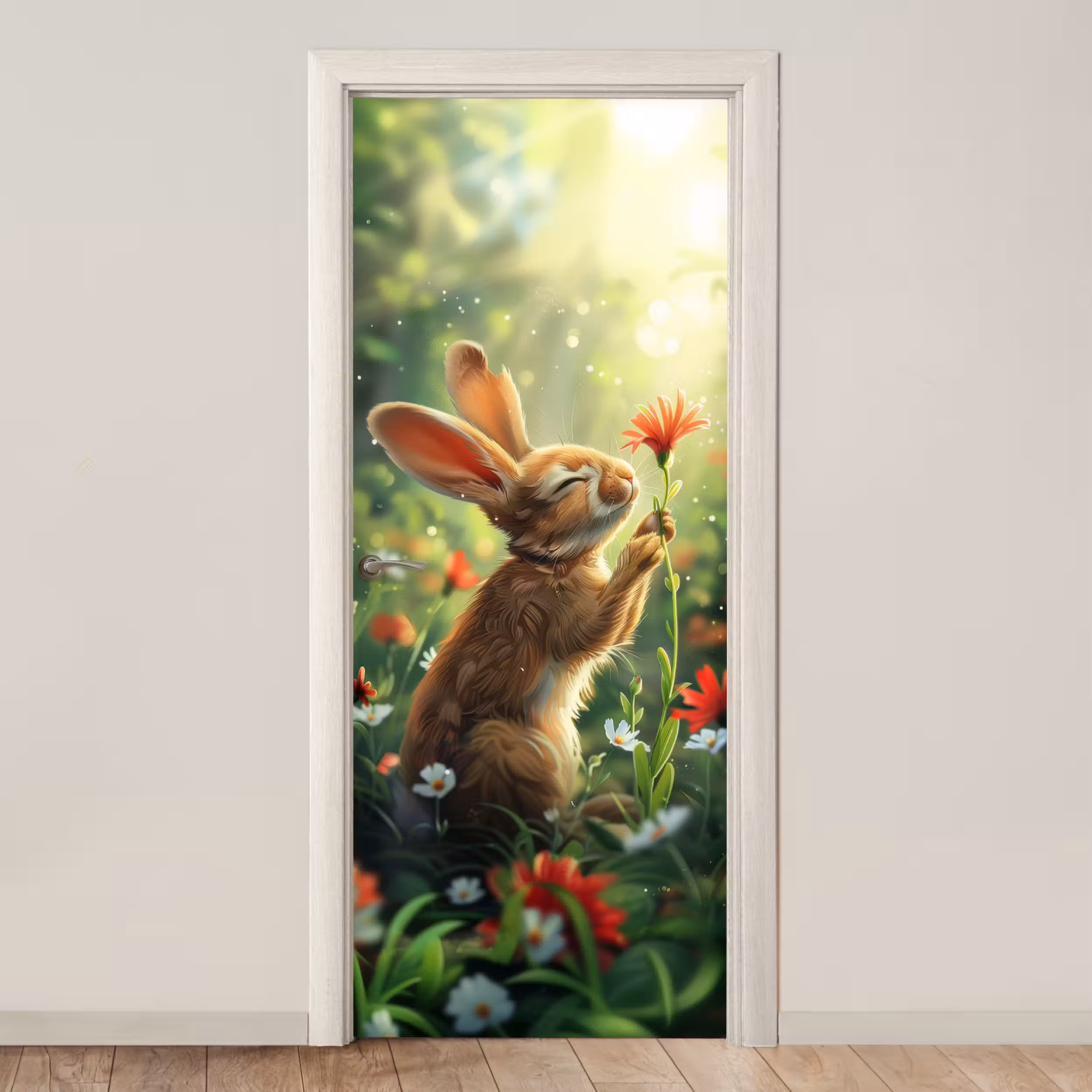 Door sticker - Rabbit - Animals - Flowers - Nature