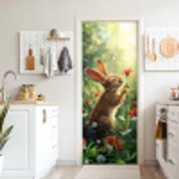 Konijn - Dieren - Bloemen - Natuur deurposter klein -sfeer5