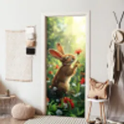 Konijn - Dieren - Bloemen - Natuur deurposter klein -sfeer6