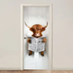 Schotse Hooglander - Krant - WC - Dier deurposter klein -3d_beige