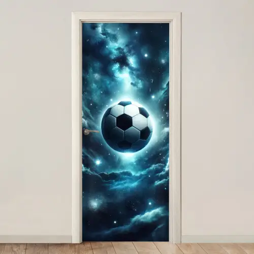 Voetbal - Galaxy - Ruimte - Sport - Blauw deurposter klein -3d_beige