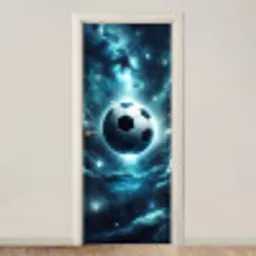 Voetbal - Galaxy - Ruimte - Sport - Blauw deurposter klein -3d_beige