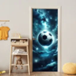 Voetbal - Galaxy - Ruimte - Sport - Blauw deurposter klein -sfeer4