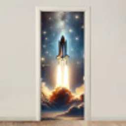 Ruimtevaart - Raket - Space - Sterren deurposter klein -3d_beige