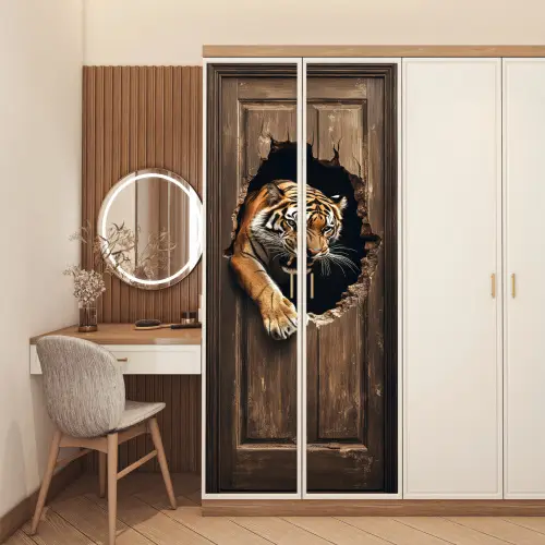 Tijger - Doorkijk - Deur - Hout - Dieren deurposter klein -sfeer3