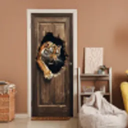 Tijger - Doorkijk - Deur - Hout - Dieren deurposter klein -sfeer1