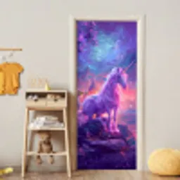 Eenhoorn - Fantasy - Kasteel - Meisje - Paars - Roze deurposter klein -sfeer4