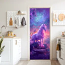 Eenhoorn - Fantasy - Kasteel - Meisje - Paars - Roze deurposter klein -sfeer5