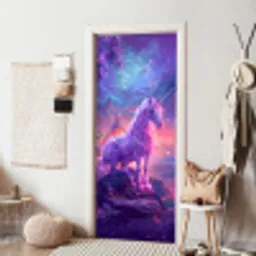 Eenhoorn - Fantasy - Kasteel - Meisje - Paars - Roze deurposter klein -sfeer6