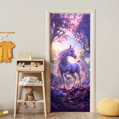 Eenhoorn - Paars - Sprookje - Fantasy dier deurposter klein -sfeer4
