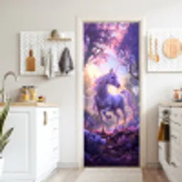 Eenhoorn - Paars - Sprookje - Fantasy dier deurposter klein -sfeer5