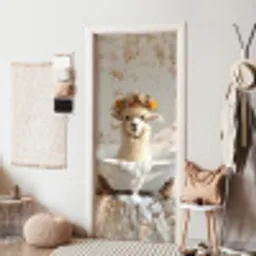 Vintage - Alpaca - Badkuip - Bloemen - Dieren deurposter klein -sfeer6