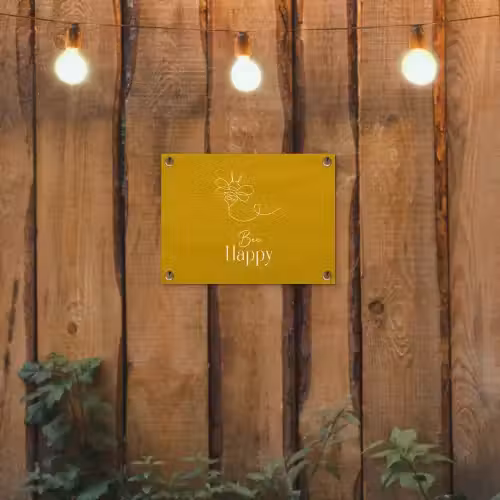 Bee Happy tuinposter los doek klein -sfeer1