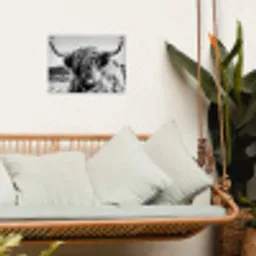 Koe - Schotse hooglander - Zwart - Wit - Dier - Natuur - Wild tuinposter los doek klein -sfeer7