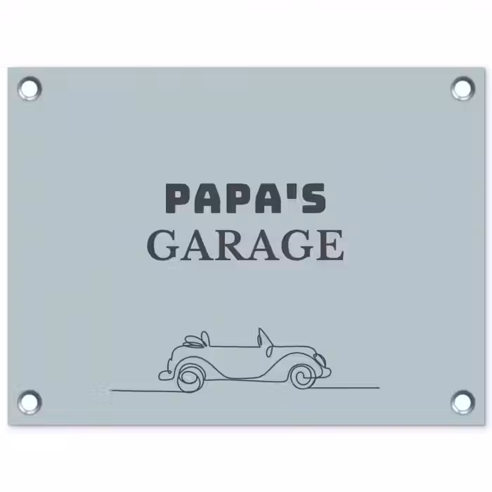 Papa's Garage met auto tuinposter los doek klein -3d