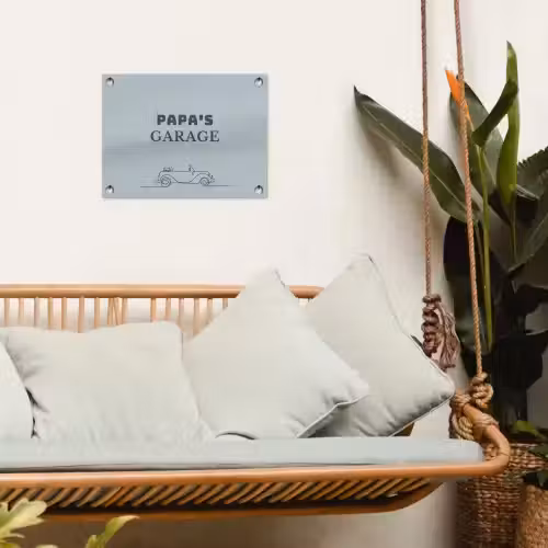 Papa's Garage met auto tuinposter los doek klein -sfeer7
