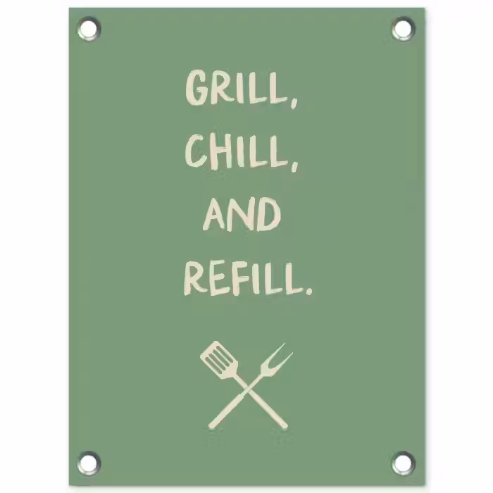 Grill - Groen - Zomer - Quote tuinposter los doek klein -3d