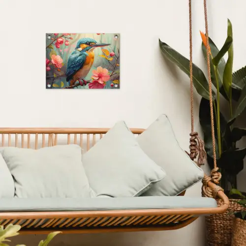 IJsvogel - Bloesem - Natuur - Vogels - Bloemen tuinposter los doek klein -sfeer7
