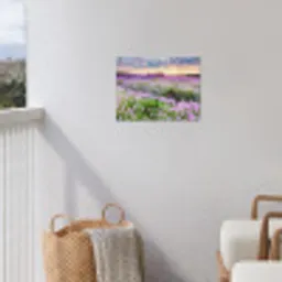 Lavendel - Bloemen - Zonsondergang - Paars - Weide tuinposter los doek klein -sfeer8