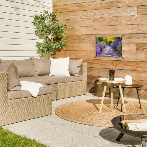 Lavendelpad bij zonsondergang tuinposter los doek klein -sfeer4